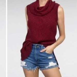 🌞Two-One-Two New York Rust Sleeveless Cowl-Neck Hi Low Sweater #W